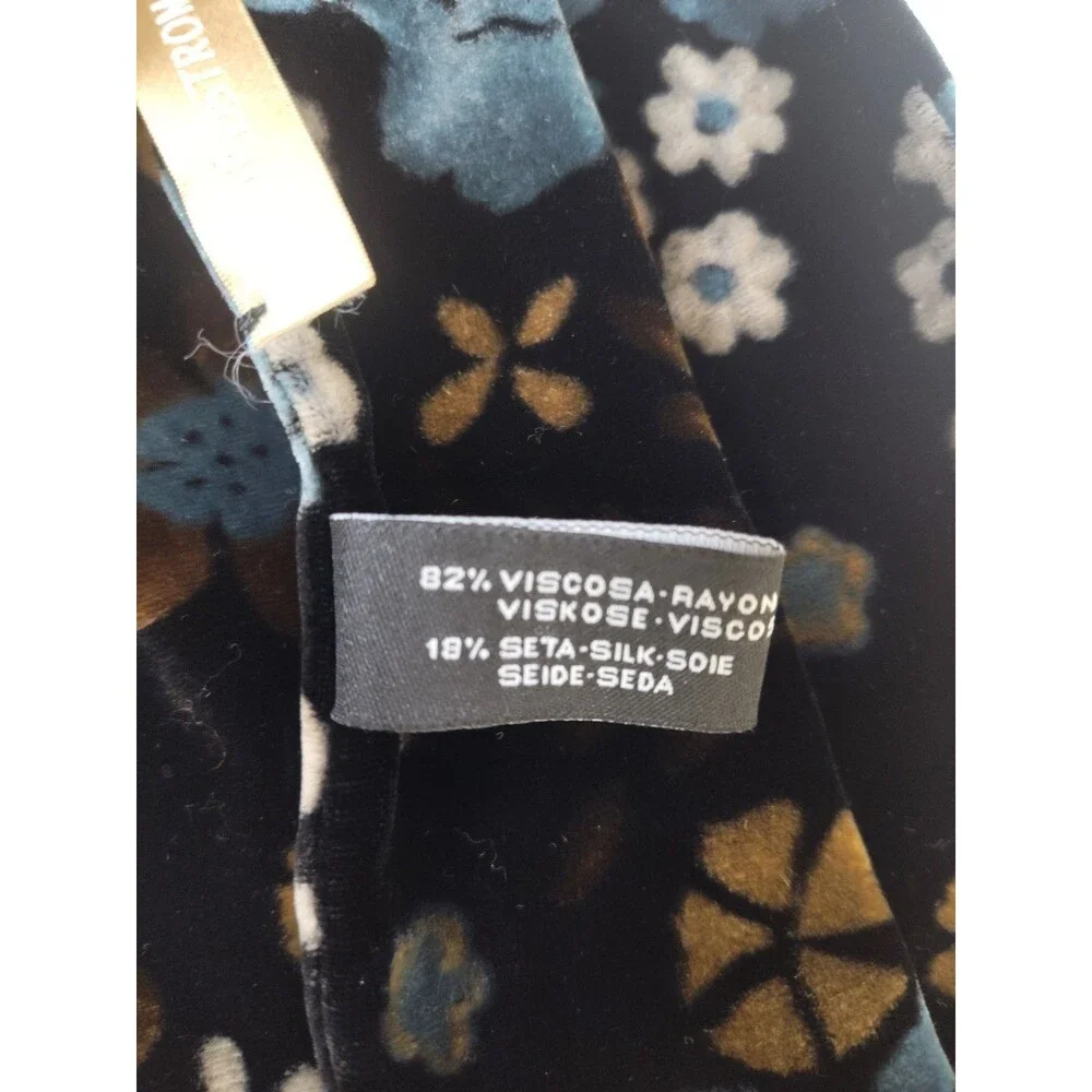 NORDSTROM Black Velvet Burnout Floral Viscose &Silk Scarf Made in Italy 69”x10”